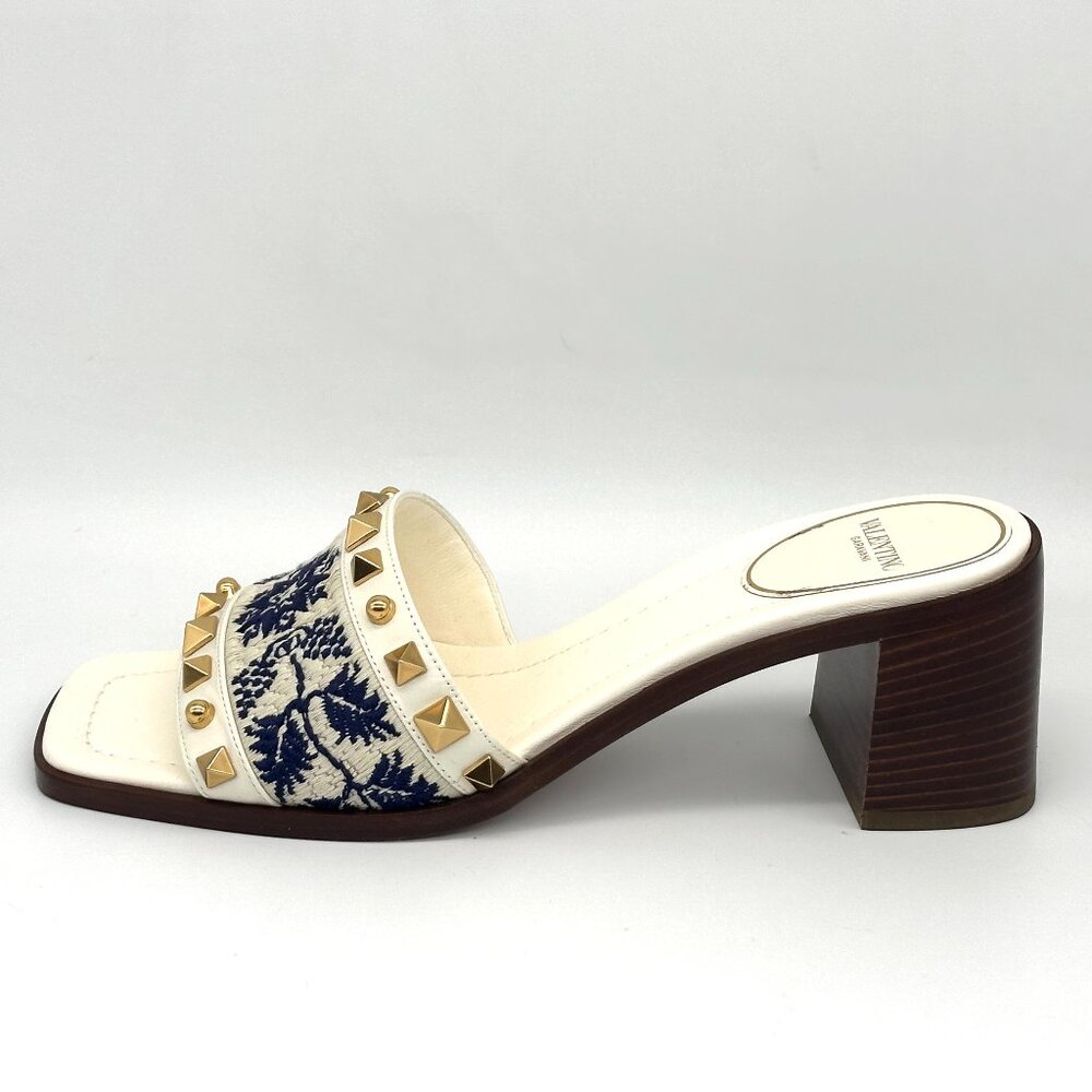 Valentino County Rockstud Slide Sandals Embroidered Mules Heels Shoes - Picture 5 of 16
